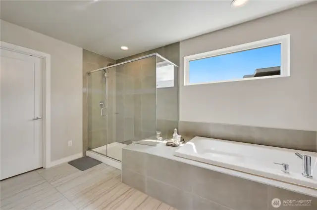 Oversized Shower, Tile Floors, Soaking Tub Gives the Feeling of Spa Life