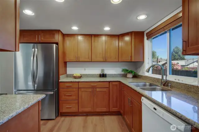 Brand new refrigerator: counter depth, French door, stainless steel, freezer below.