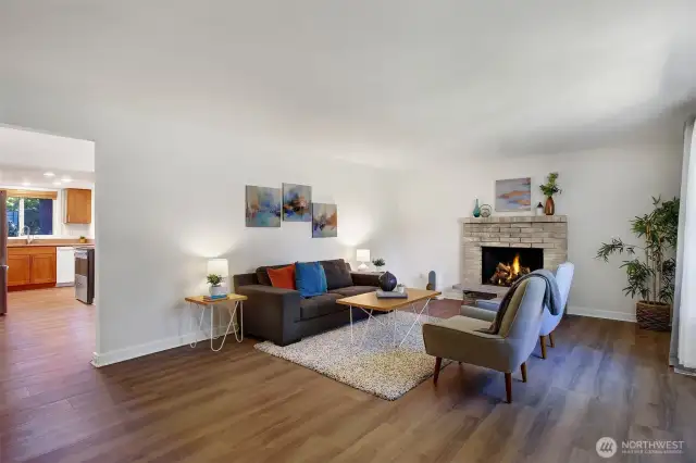 The Entry and living room flow into the kitchen...