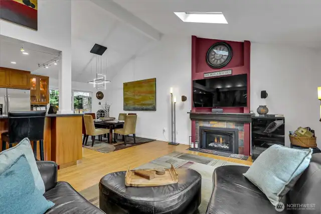 Cathedral ceilings w/ 2 skylights  provide light and airy feeling.