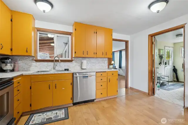 Connects to utility room