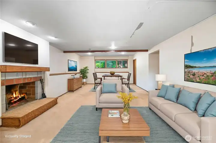 Virtual staged family/Media room downstairs