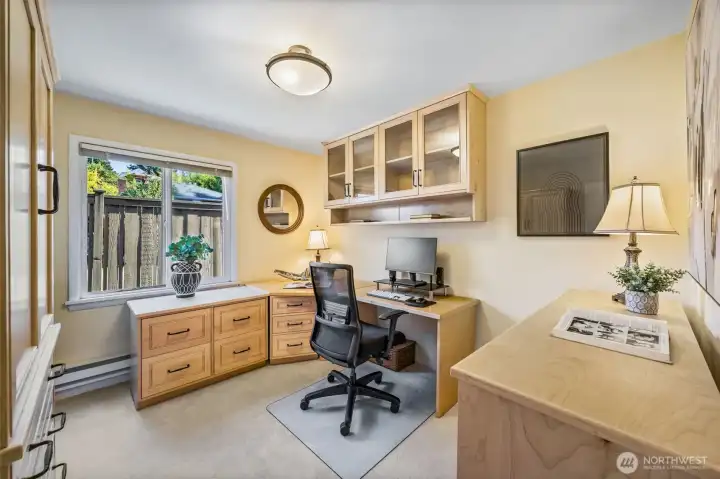 Late owner used second bedroom as her home office and had custom solid wood furniture built to fit the space.  Available for purchase or can be removed prior to closing.
