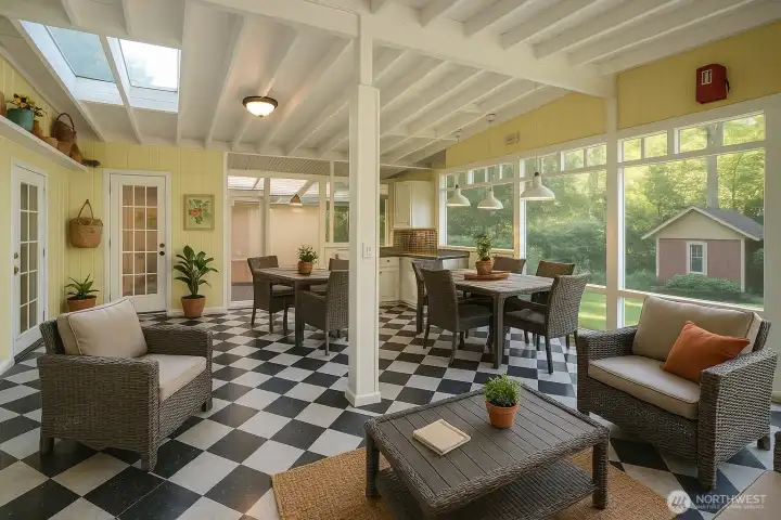 Step out from the kitchen to a covered, enclosed entertaining area with views of the immaculate yard, virtually staged to inspire!