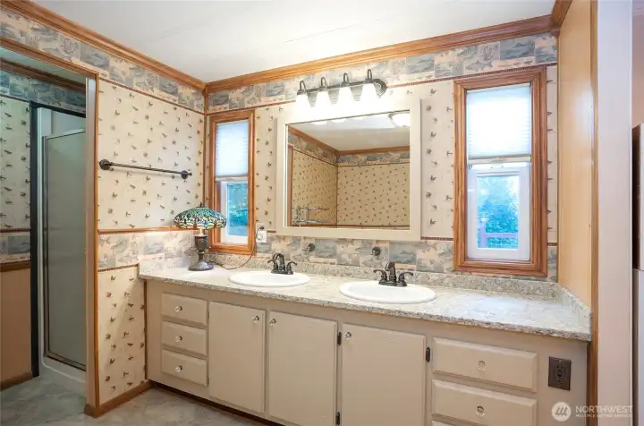 Another view of the primary ensuite, with the shower located just around the corner.