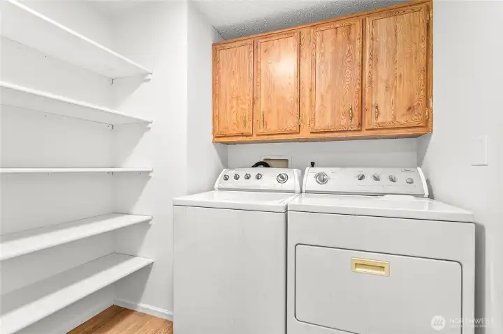 Just off kitchen, utility room w/extra pantry storage