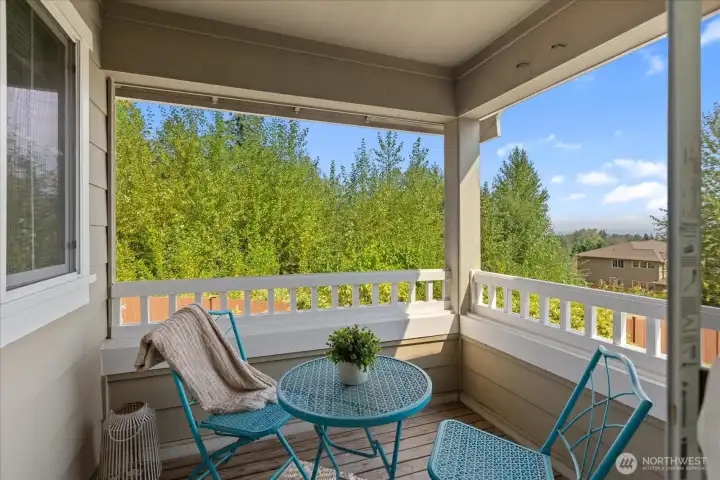 Eastern facing mountain views from primary bedroom balcony