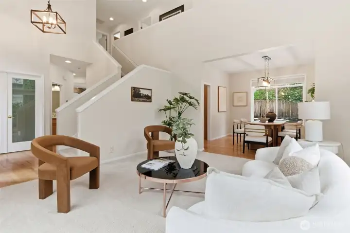 Natural light is abundant in the living room