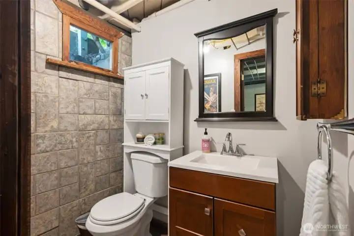 Half bath on lower level.