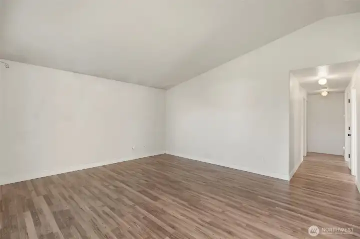 Open living room with vaulted ceiling