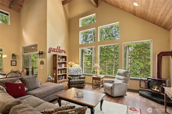 Spacious and open, this living area flows effortlessly for entertaining, with warm textures and a welcoming ambiance that captures the essence of mountain living.