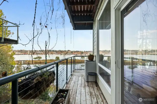 Private deck surrounds the condo.  Views the water and downtown Olympia.