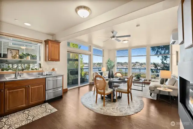 Great room concept with stunning views of the Puget Sound.