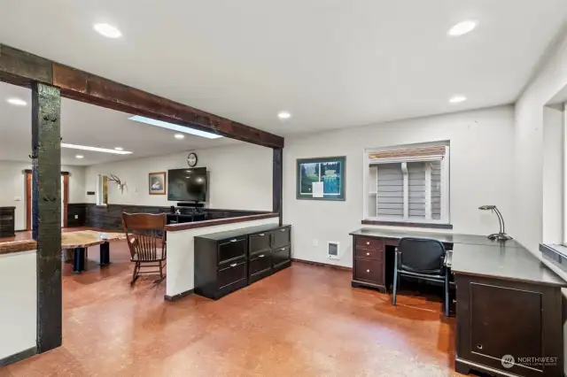 A separated office area is also a part of the upstairs bonus room. Or would be a perfect place for a pool table or ping pong table!