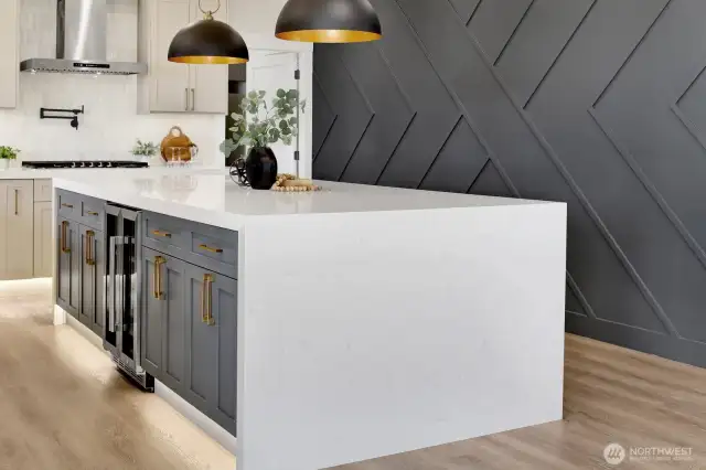 Huge island with wine fridge