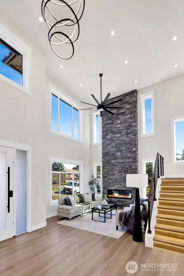 floor to ceiling stacked stone