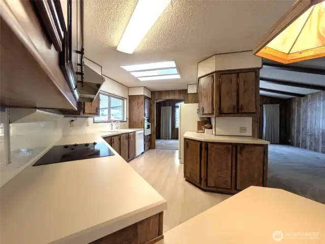 Kitchen has a ton of cabinets!