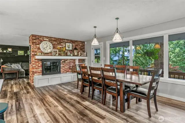 Dining Area with Wood Fireplace