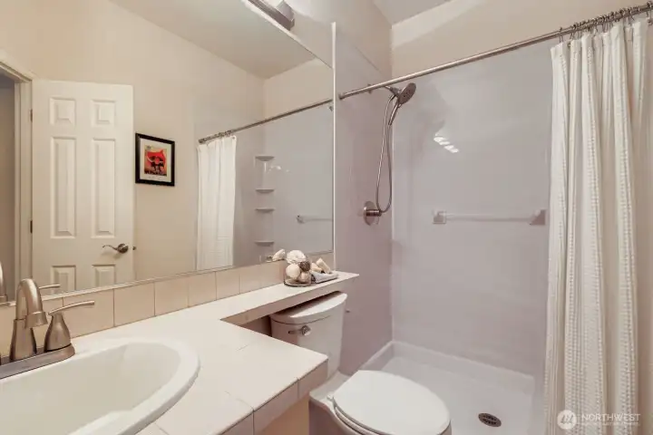 Primary bathroom with step in shower.