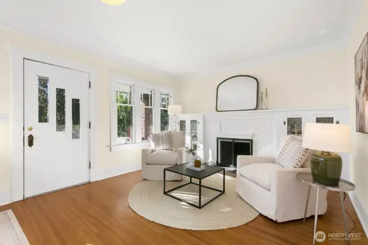 Note the beautiful built-ins surrounding the fireplace.