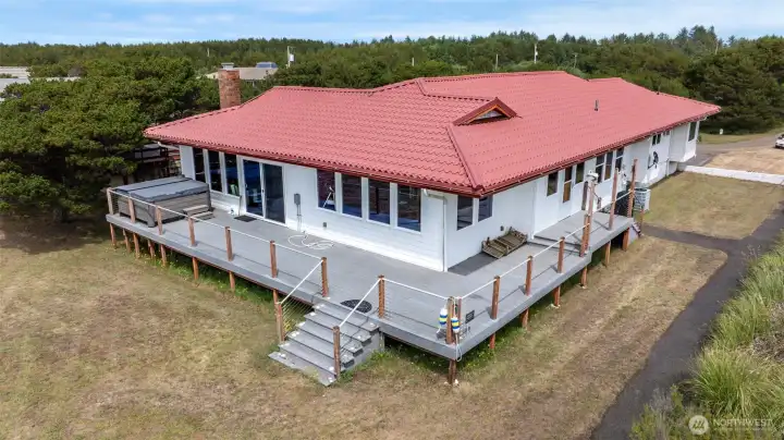 Large composite deck and hot tub