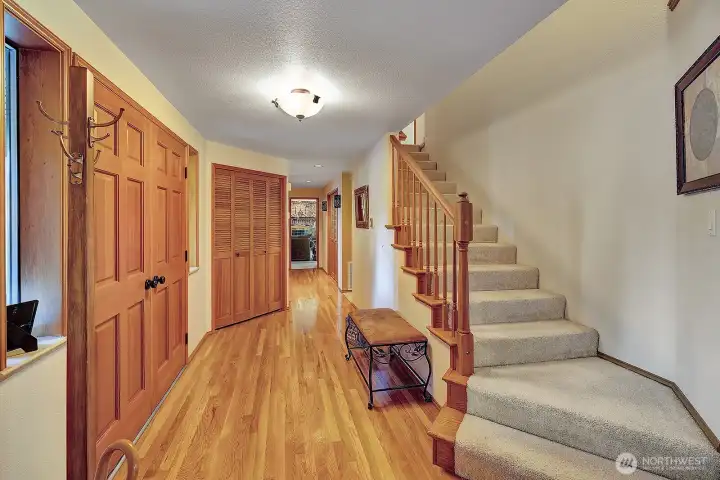 Entry features beautiful hardwoods