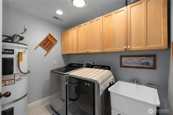 Laundry room and utility.  Downstairs has a lot of storage options too - under the stairs, closets, and shelves.