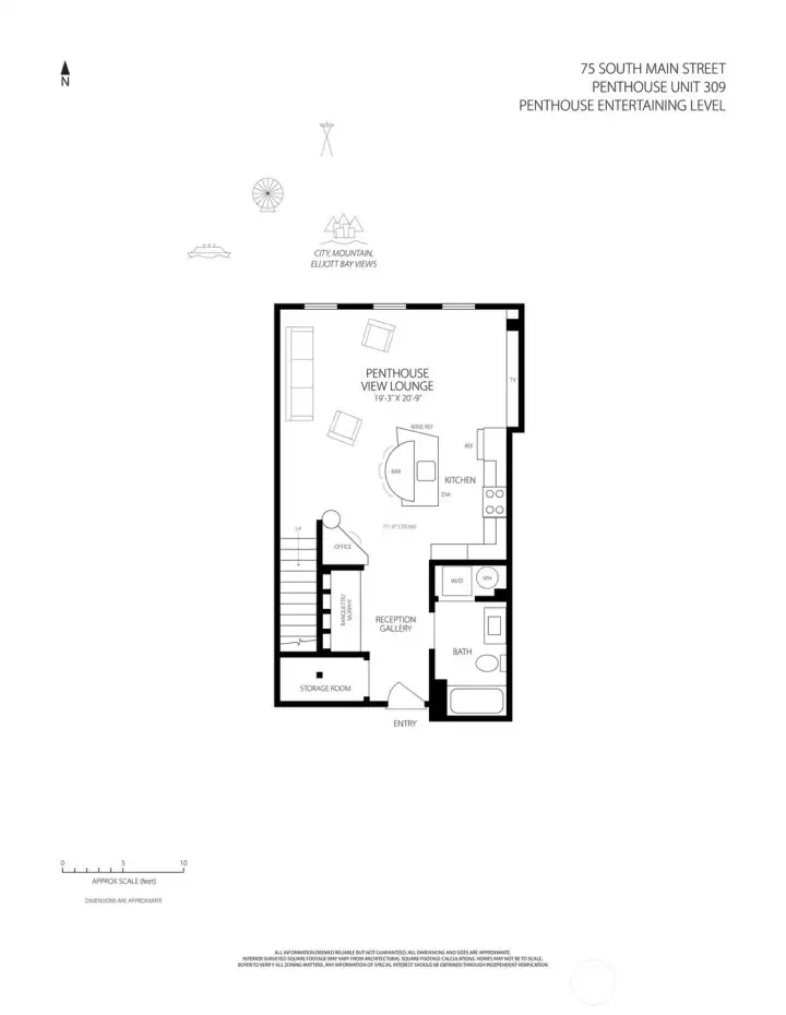 Floorplan – Penthouse Entertaining Level, showing flow between gallery, lounge, and kitchen