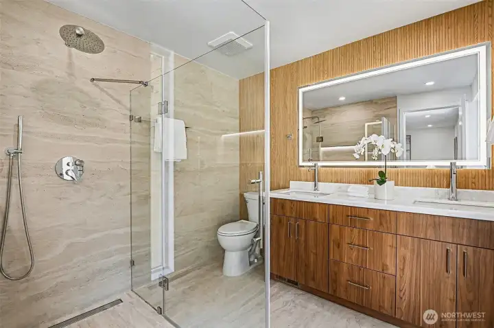 Gorgeous vanity in the primary bath with meticulous detailing