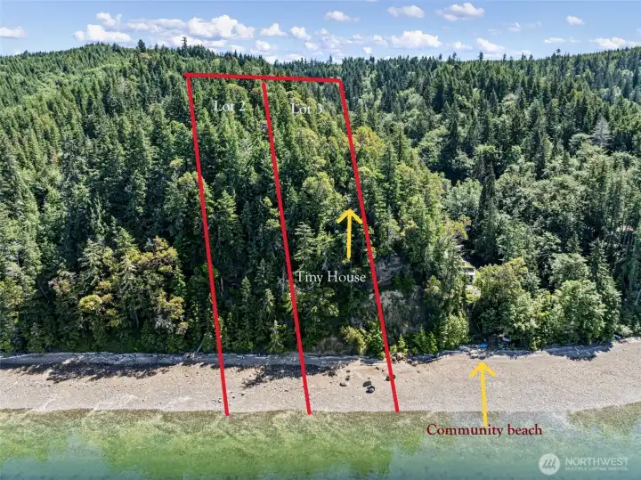 Lines are approximate but imagine owning 10 acres of Hood Canal Waterfront if you bought both lots. And look how close you are to the community beach.