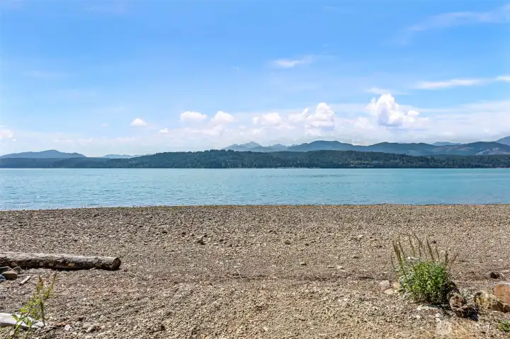 Enjoy this Olympic Mountain view from the community beach.