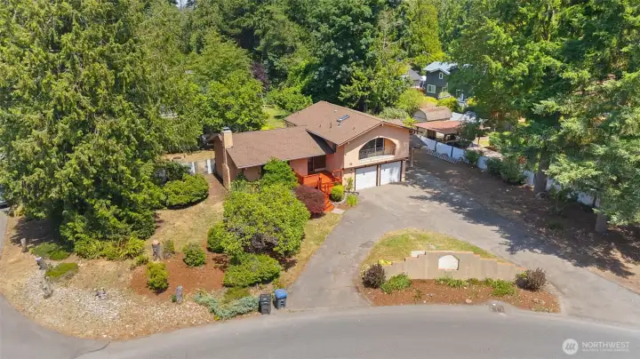 Aerial from street - Curved driveway and Privacy wall