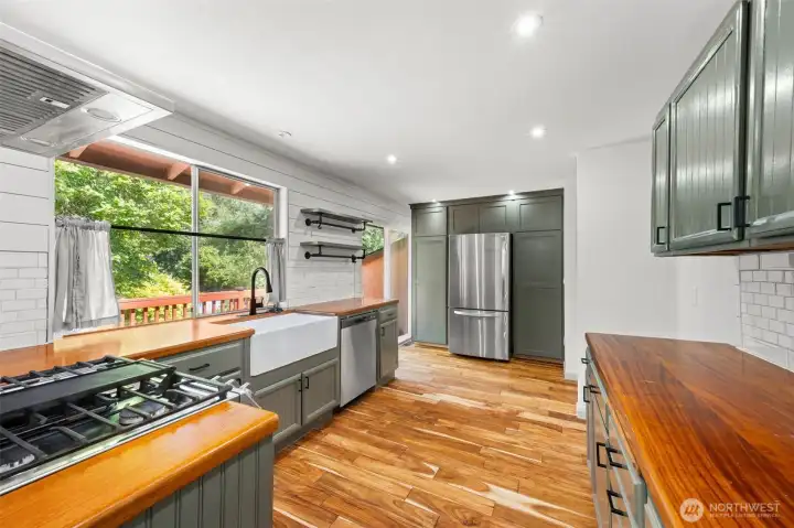 Kitchen with access to back deck