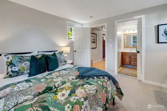 The private primary bedroom is separate from the other two bedrooms on the other side of the home. It has its own ¾ updated bath and large closet.