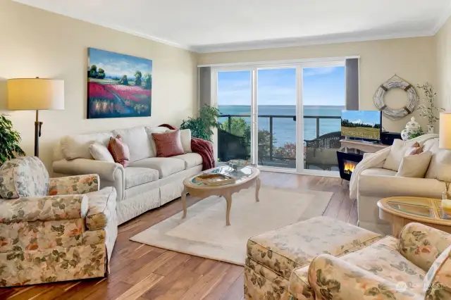 Living room with Bellingham Bay views.