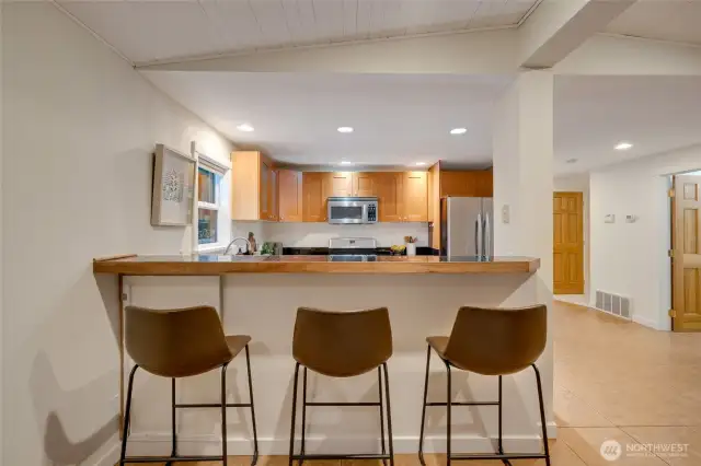 Bar seating at kitchen