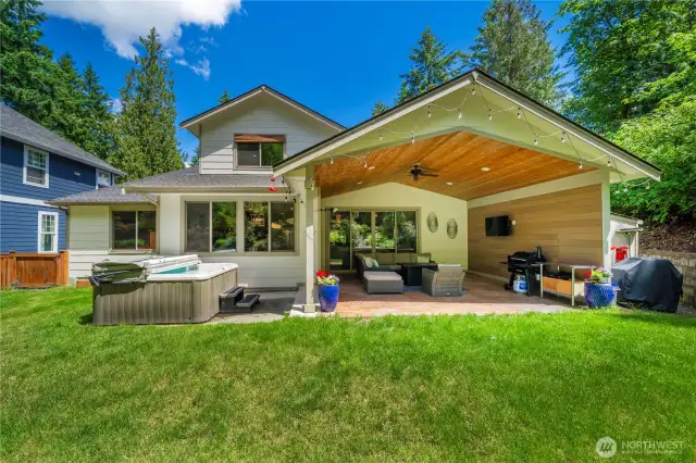 Enjoy a covered patio and hot tub!