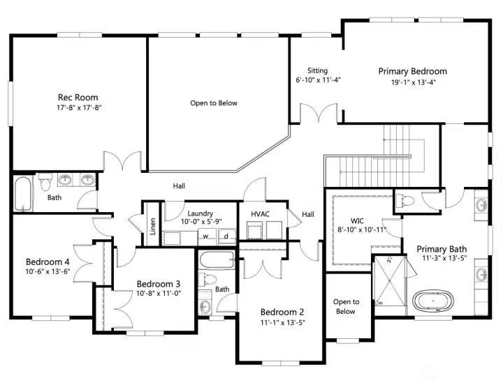 Upper level floor plan.