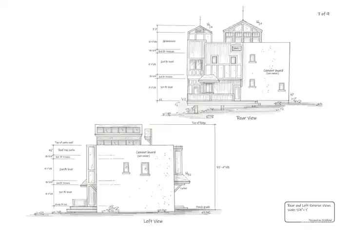 Architectural drawings (Rear and left side view).