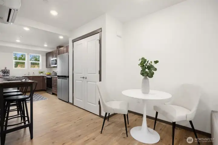 Cozy yet spacious living area large enough for a reasonable dining table.