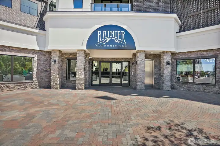 The Rainier condo building situated in the Point Ruston community with secure entry.