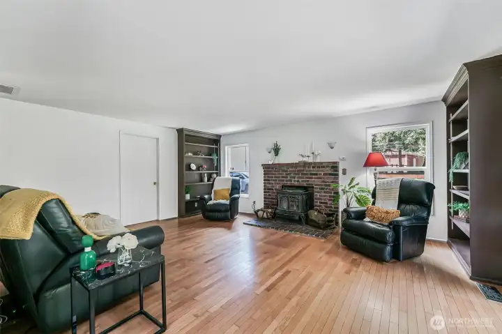 Cozy wood burning Fire Place in living room