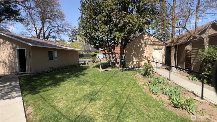 Back yard, garage and outbuilding