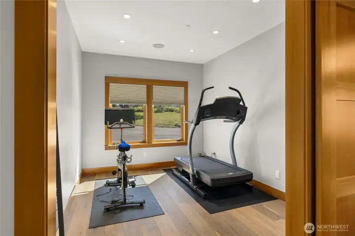 Main-floor guest bedroom with flexible use, ideal for guests, exercise space, or additional living needs.