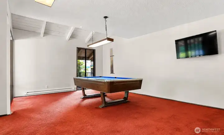 Pool table inside clubhouse.