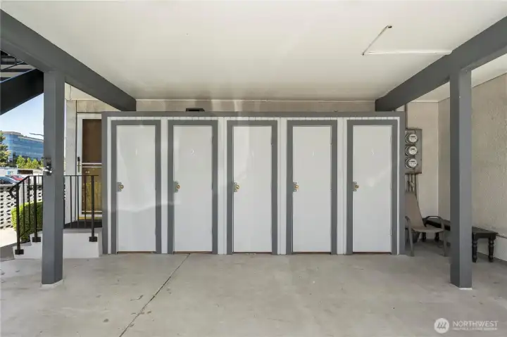 Each unit has its own storage area close to the parking area