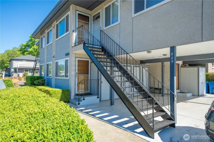 This view shows the 1 bedroom unit onthe ground floor (unit 2).  The stairway goes to the two add'l 1 bedroom units