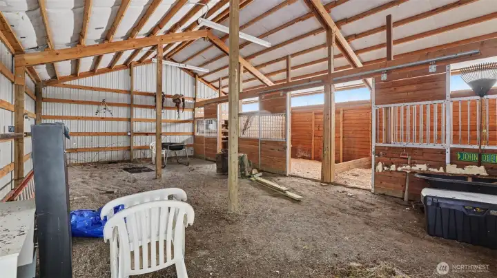 Inside of the barn. Multi-horse stall. Inside of the barn. Multi-horse stall.