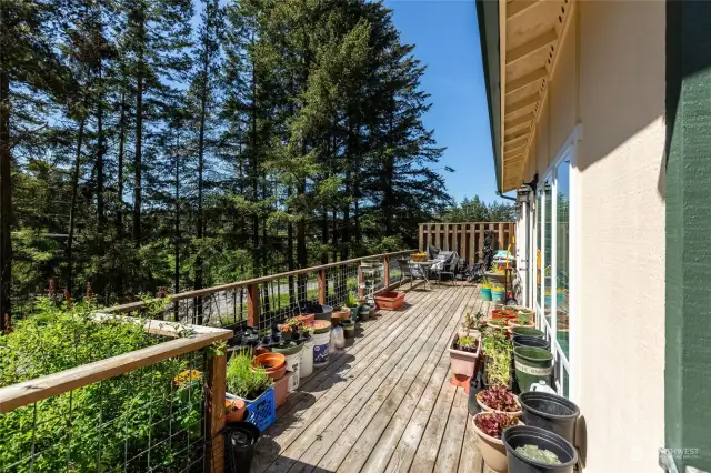 Deck of Bunkhouse gets plenty of sunshine. A privacy fence between the Bunkhouse and the main house.
