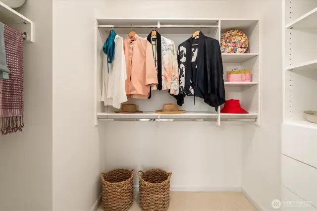 Well organized with room for everything with built-in drawers, you'll appreciate this walk in closet.
